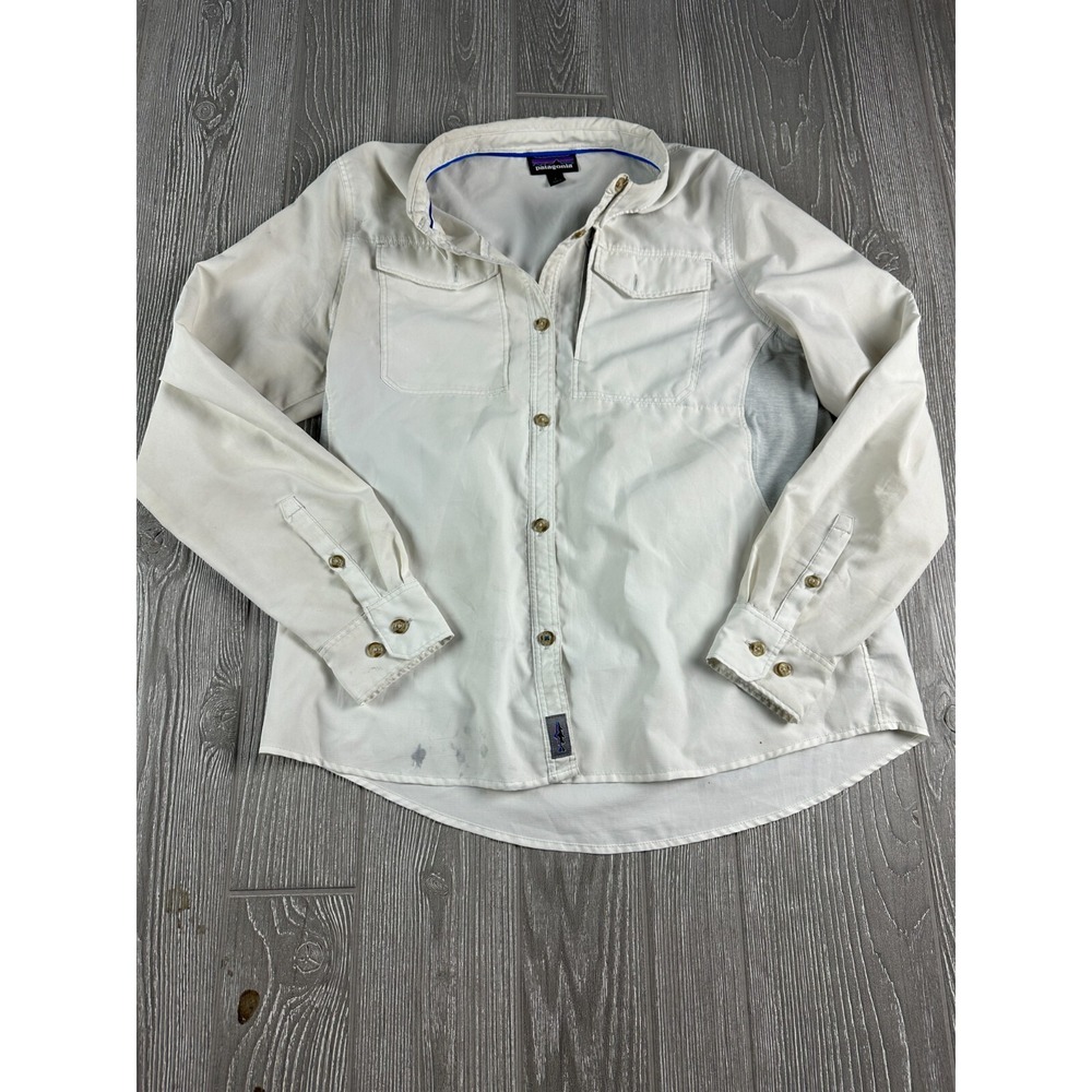Patagonia Womens Large White Long Sleeve Button Up Fishing Shirt